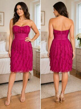 Liancarlo Pink Ruffled Silk Strapless Barbiecore Dress $1490